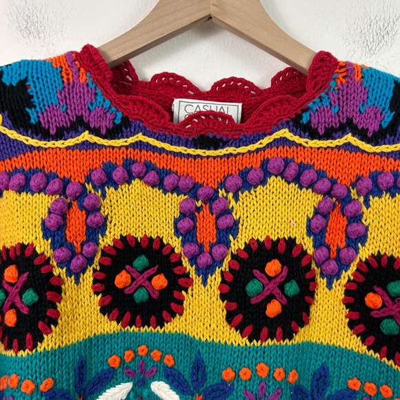Vintage Womens Casual Corner Knit Sweater 1993 Embroidered Multicolor Size M - Picture 3 of 9